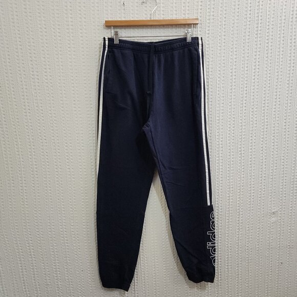 Adidas Navy Blue Track Pants Women’s Size Large 3 Stripe Logo Joggers Sweats - Picture 5 of 11
